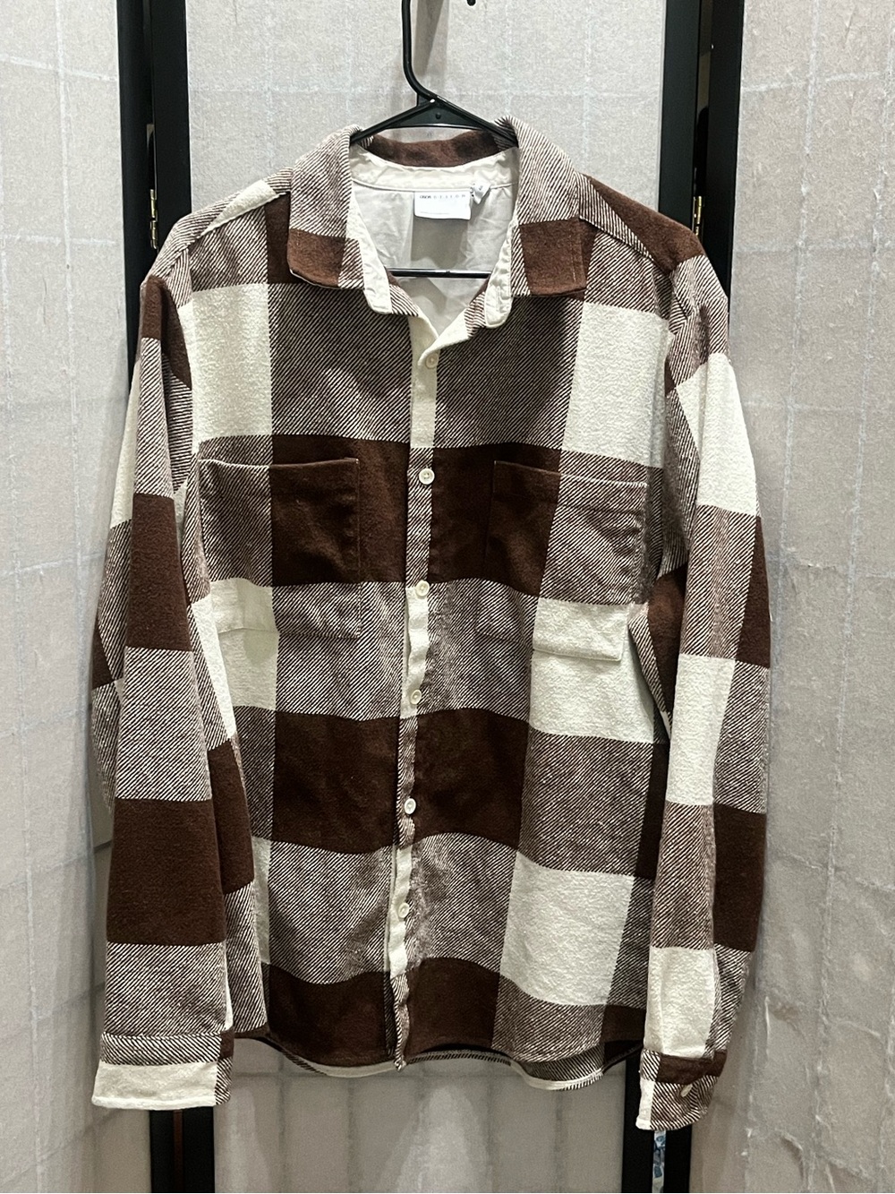 ASOS DESIGN Men's Brown & Cream Check Button-Up Shirt SIZE 2XL